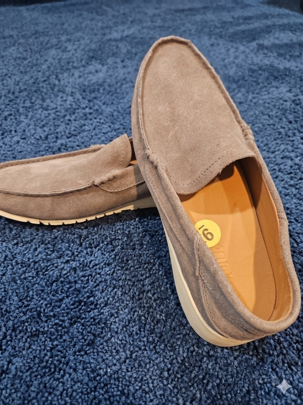 Men's Suede Slip-On Loafers in Taupe